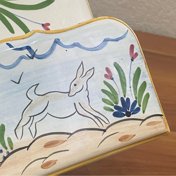 HandPainted Deers Playing Under The Sun Ceramic Office Table Desk Letter Holder - Picture 10 of 15